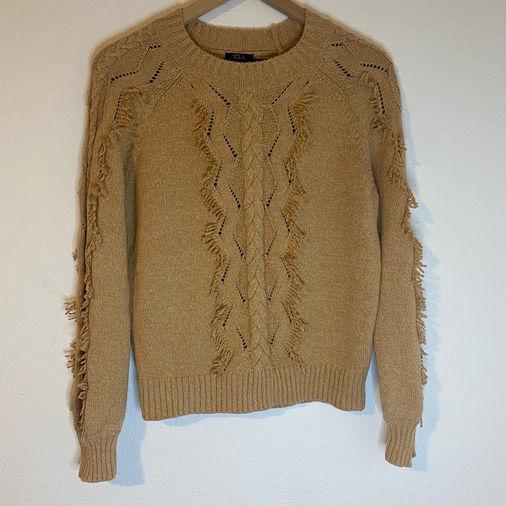 Rails Women’s Francis Heather Camel Cable Knit Fringe Sweater Size XS